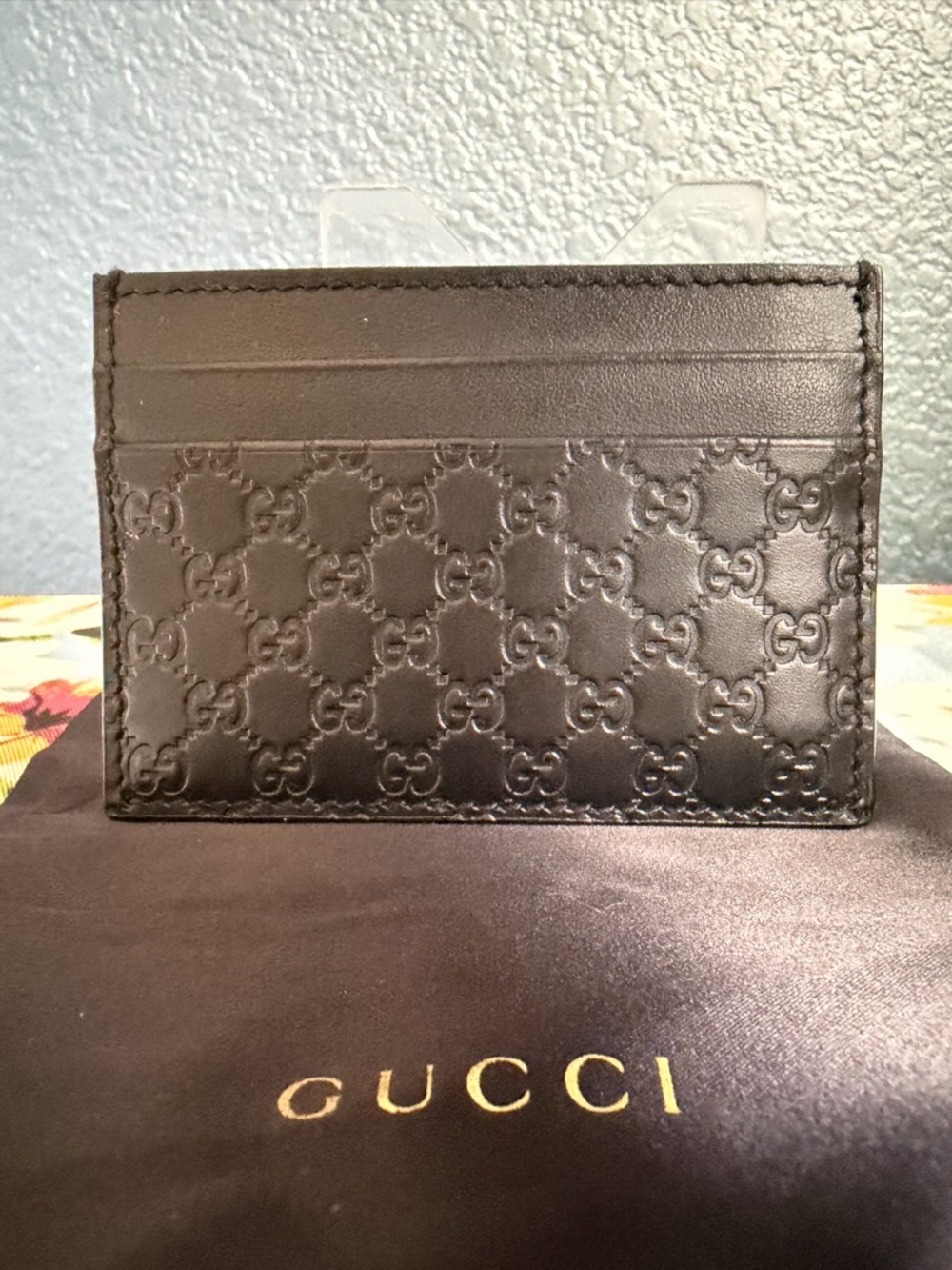 New Gucci Brown GG Embossed Leather Card Holder